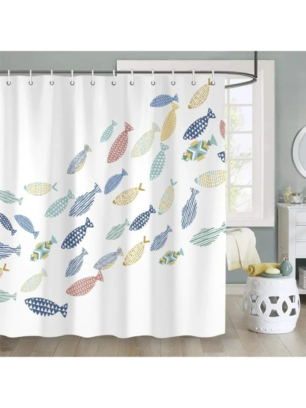 Colorful Ocean Fish Shower Curtain - Waterproof, Washable, Minimalist Bathroom